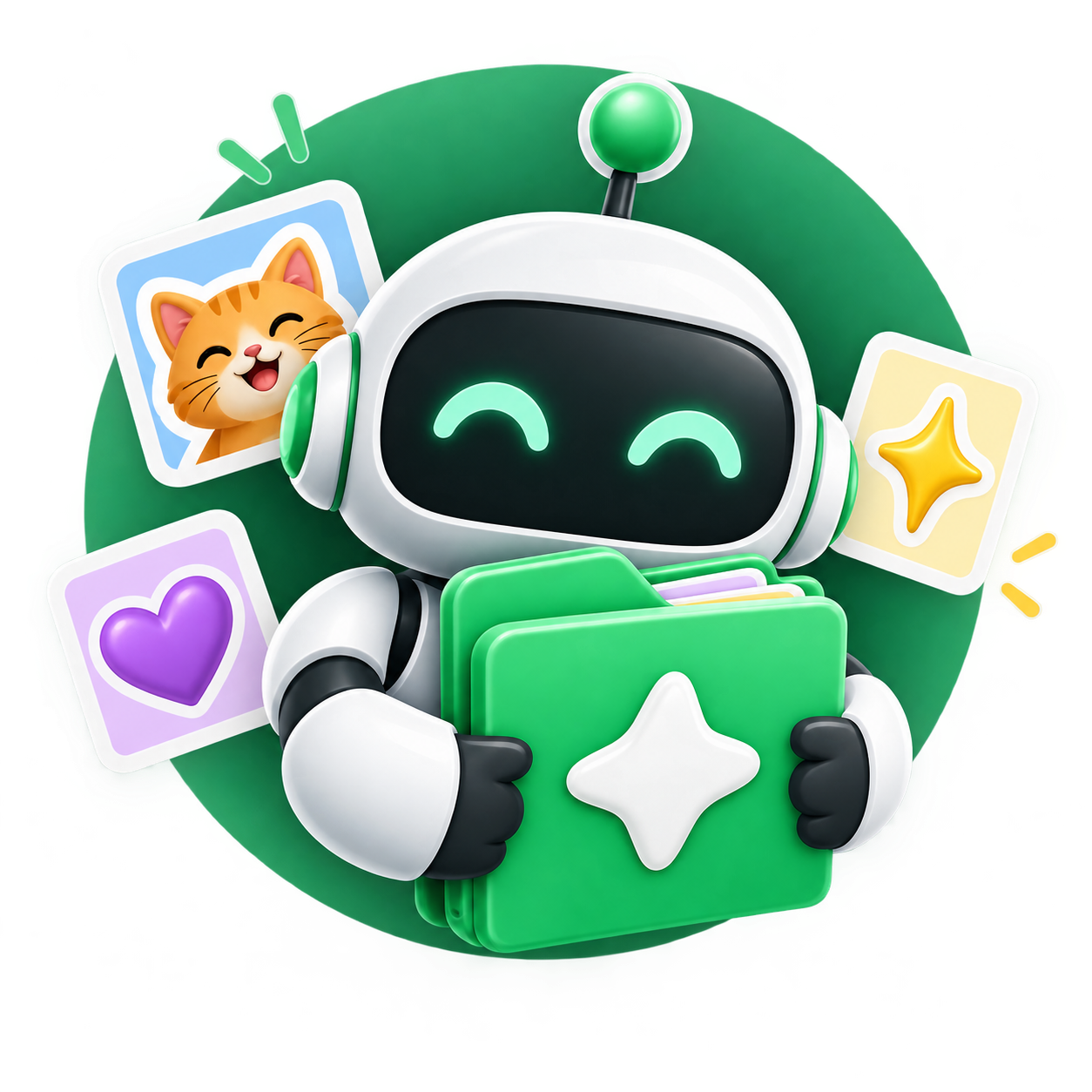 Mascote do Sticker Saver guardando uma coleção de figurinhas.